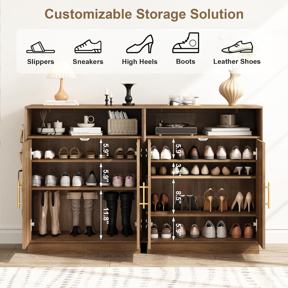 HOKYHOKY Set of 2 Rattan Shoe Storage Cabinet with Arched Doors