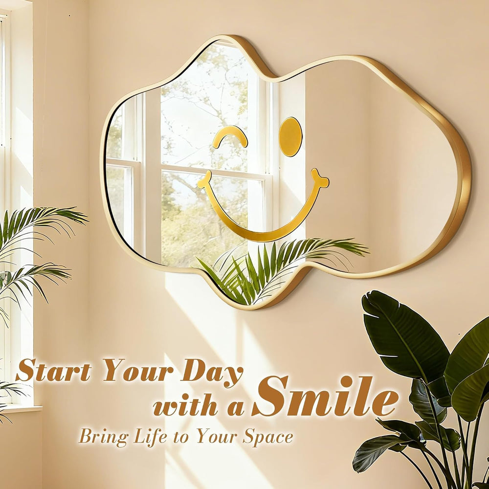 Irregular Wall Mirror, Asymmetrical Gold Bathroom Wavy Mirror
