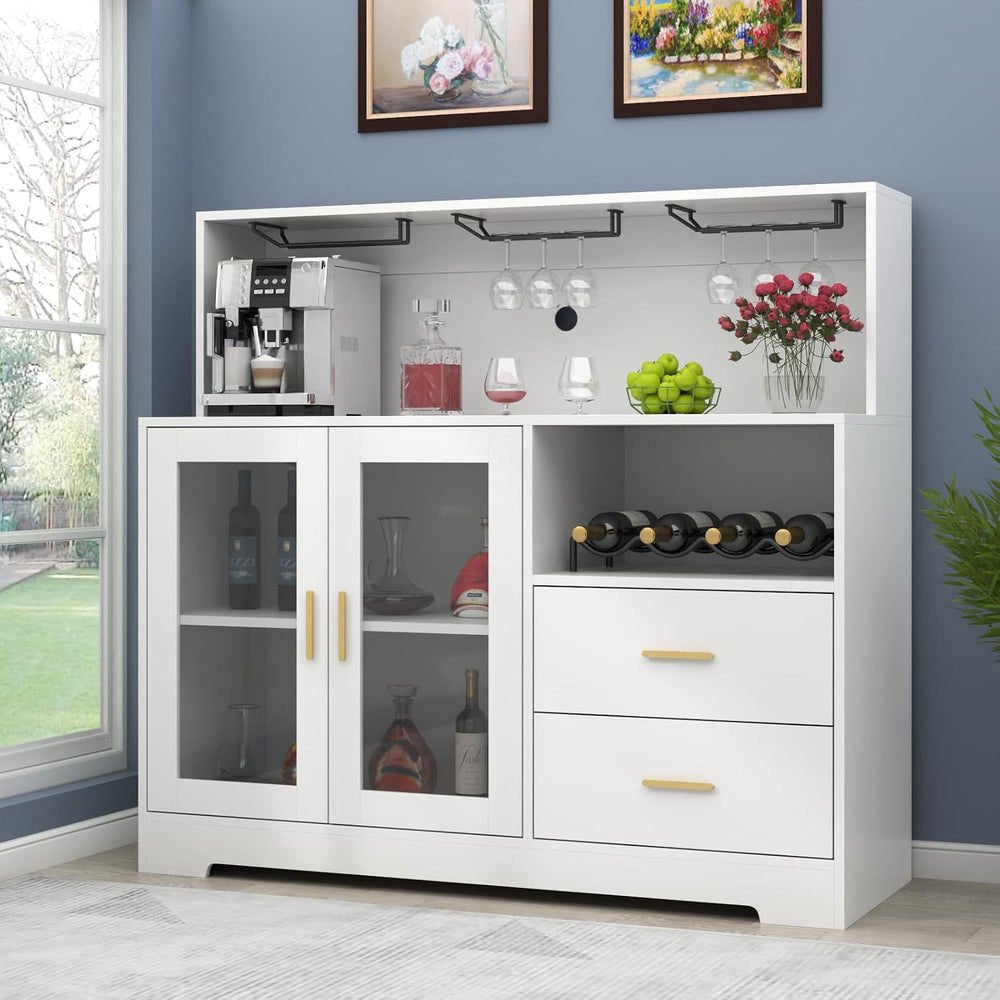 Bar Cabinet for Home with LED Light,Coffee Bar Cabinet w/ Wine & Glass Rack