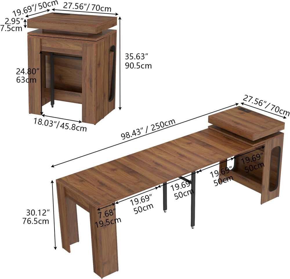 Extendable Dining Table with Charging Station, Convertible Folding Console Ta...