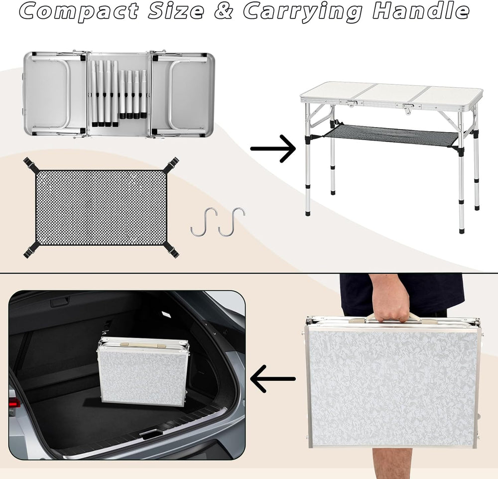 YihuiKo Folding Table with Storage Net, Lightweight Portable Picnic Table