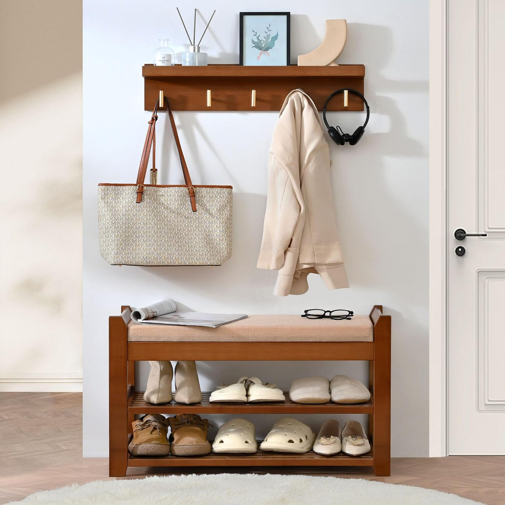 PETKABOO Shoe Rack for Front Door Entrance, 28” Entryway Bench with Coat Rack...