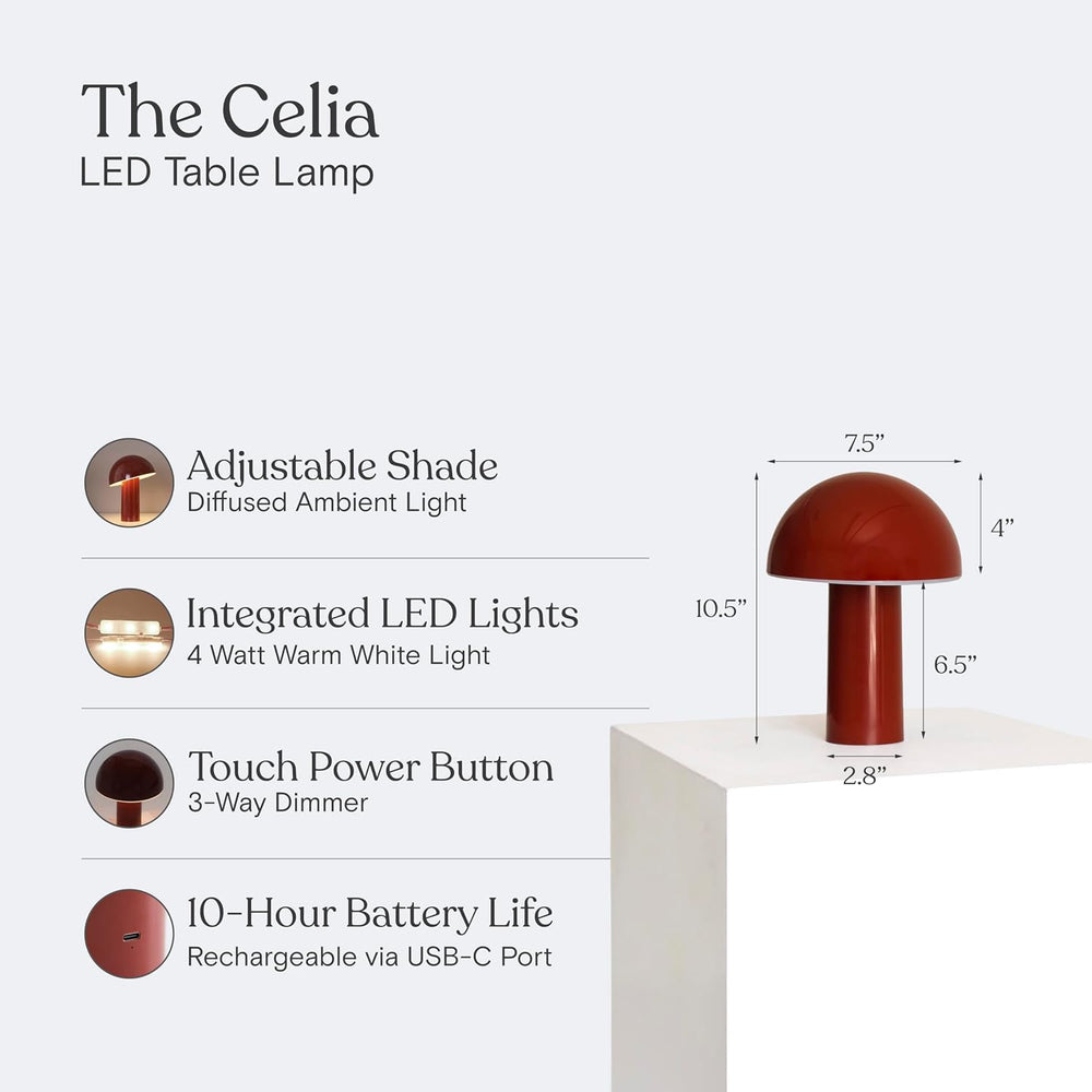 Brightech Celia Table Lamp – 10" Touch-Controlled Mushroom Accent Lamp, ...