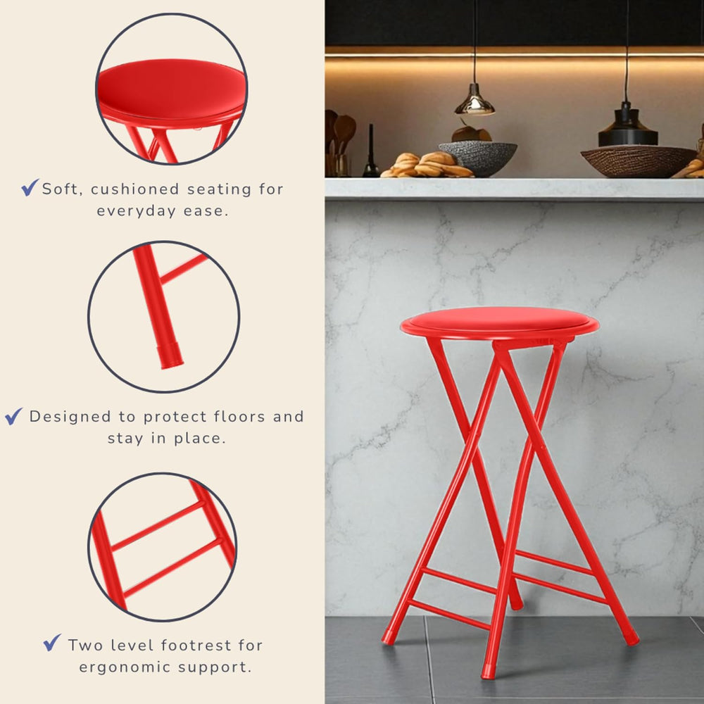 Lavish Home Folding Stool with Padded Backless Seat Set of 2, Red, 24”