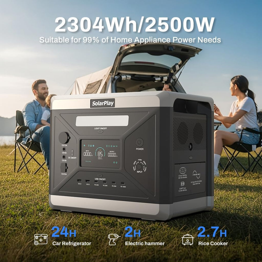 SolarPlay Portable Power Station 2400W, 2160Wh Solar Generator LiFePO4 Batter...