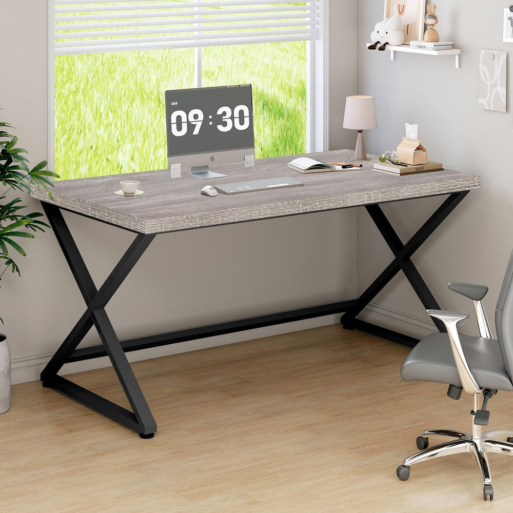 IBF 47" Industrial Computer Desk, Home Office Writing Study Desk Light Grey