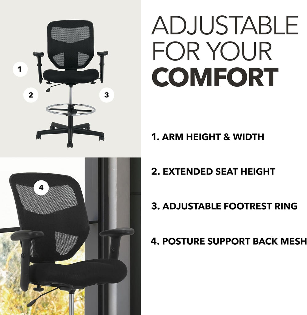 HON Prominent Ergonomic Stool, Footring, Office Desk Chair, Black
