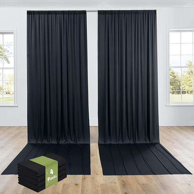 PartyVillage 20ft×15ft Black Backdrop Curtain for Halloween Parties, 4 Panels...