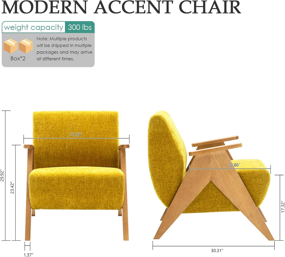 Home Accent Chair Mid Century Modern Accent Chair with Wood Frame, Lounge Uph...