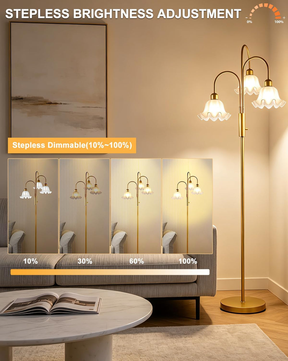 Lightdot Flower Floor Lamp for Living Room 3 Light Tree Floor Lamp