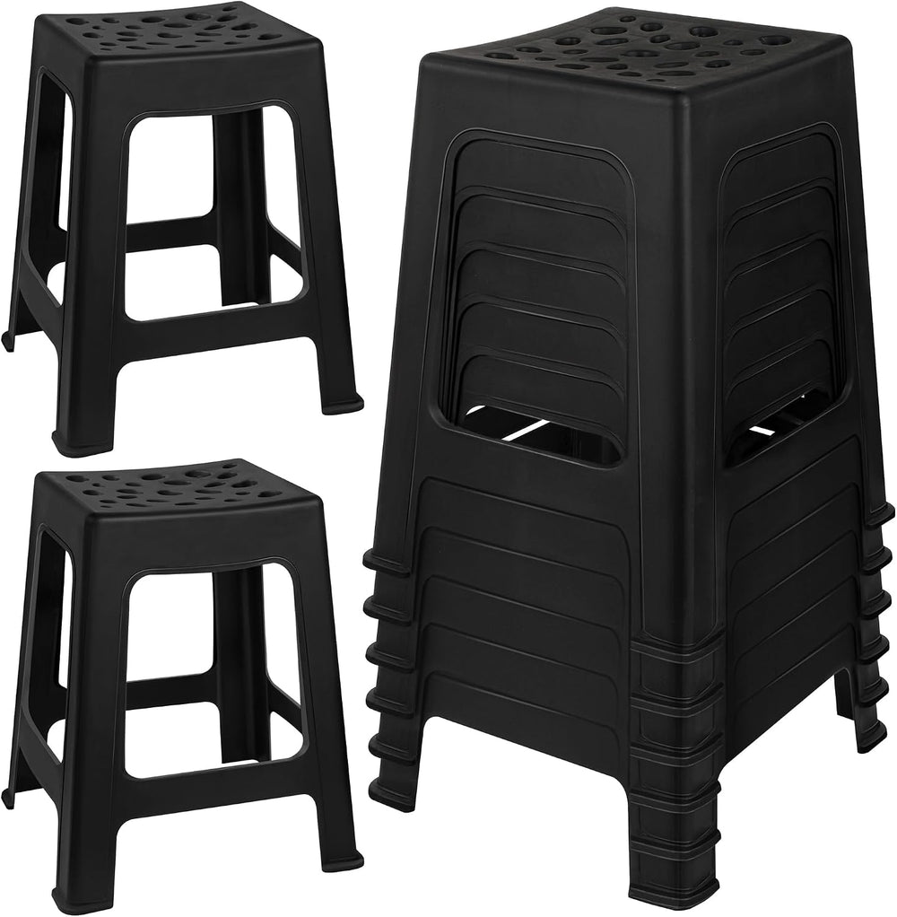 TURSTIN 6 Pack Plastic Stools 16.9 Inch Black Nesting Stools Portable Backles...