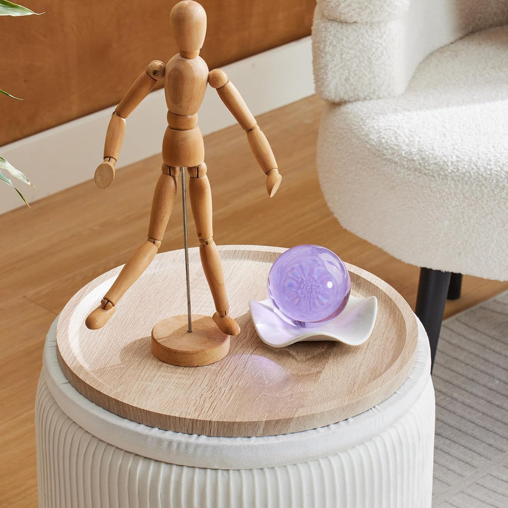 BLEXA Round Ottoman with Storage Set of 2-White Velvet Vanity Stool