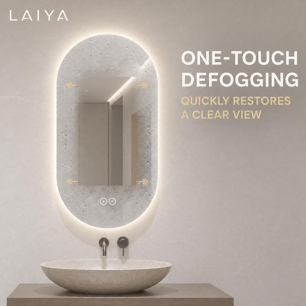 LAIYA 36X22in Oval LED Bathroom Mirror, Frameless Backlit Anti-Fog Dimmable