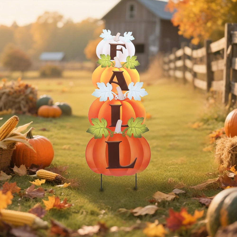 VCUTEKA Fall Outdoor Pumpkins Yard Sign Decor, Thanksgiving Garden Stake