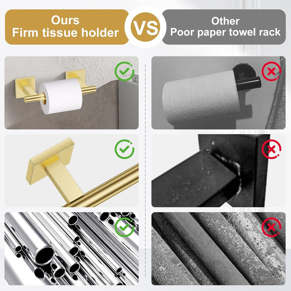 10 Pieces Brushed Gold Towel Bar Set, Double Dase Toilet Paper Holder Bathroo...