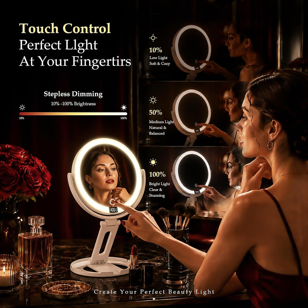 Travel Makeup Mirror with Lights, 1X/30X Double-Sided Magnifying Mirror