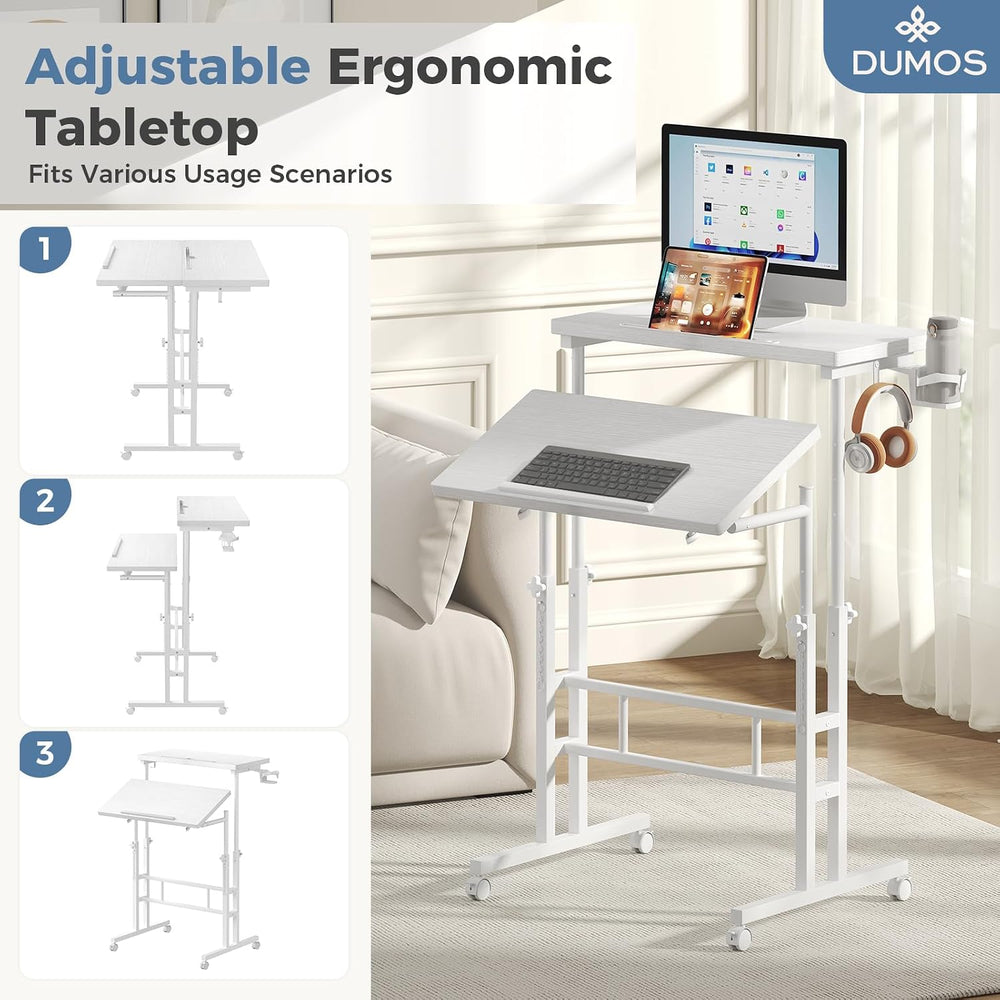 DUMOS Rolling Standing Desk, Walking Pad Desk, Split Top Computer Cart