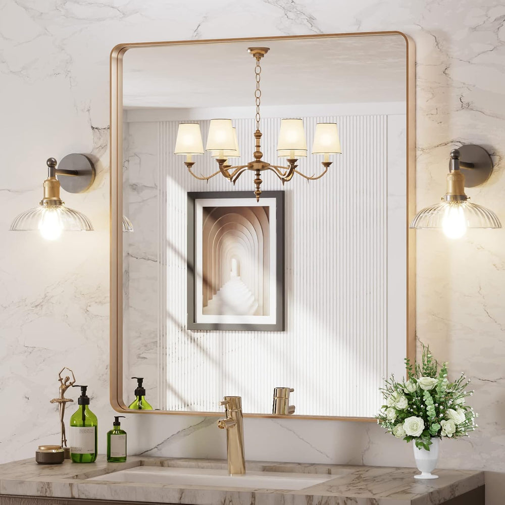 LOAAO 30"X36" Gold Bathroom Mirror