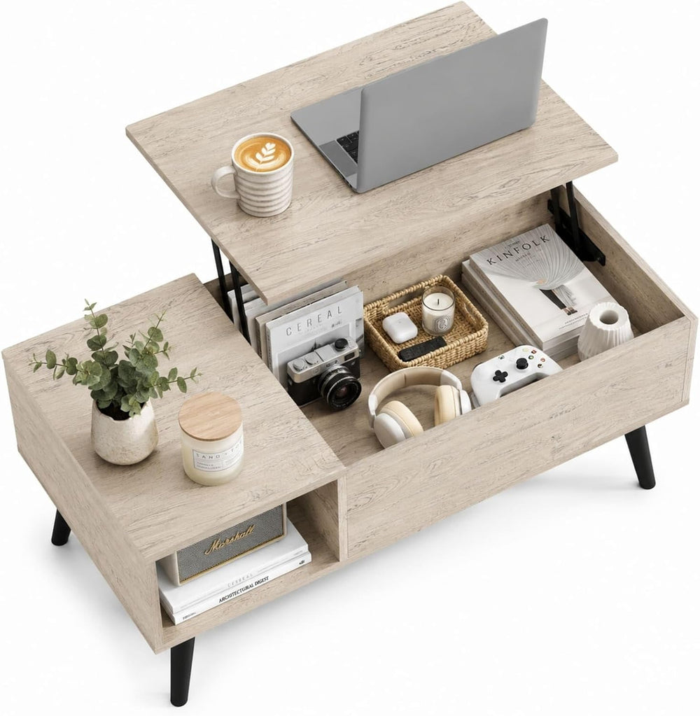 WLIVE Lift Top Coffee Table with Hidden Storage, Greige