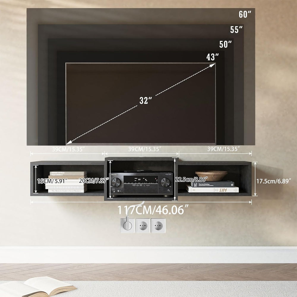 IBUYKE Floating TV Stand Wall Mounted with Power Outlet,Modern Wood Wall Moun...