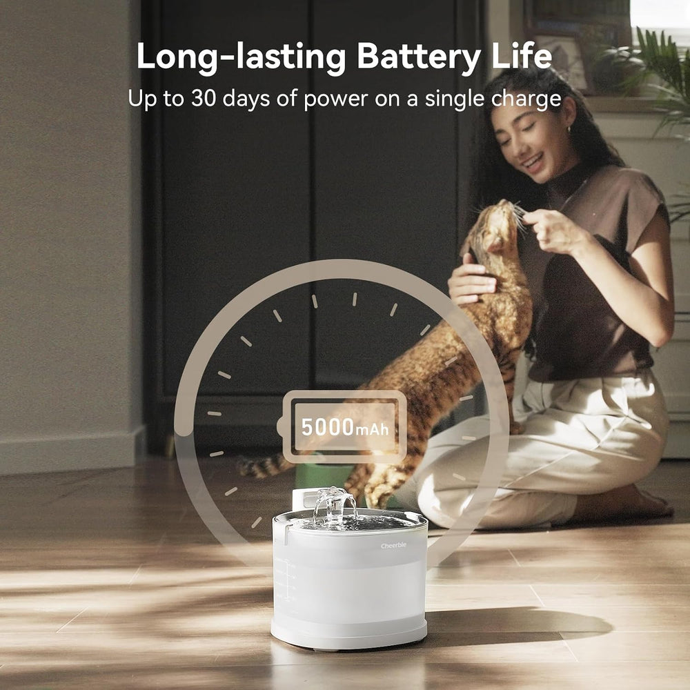 Cheerble Pumpless Pet Fountain Elfin E1+ with 9 Extra Filters, Wireless Pet F...