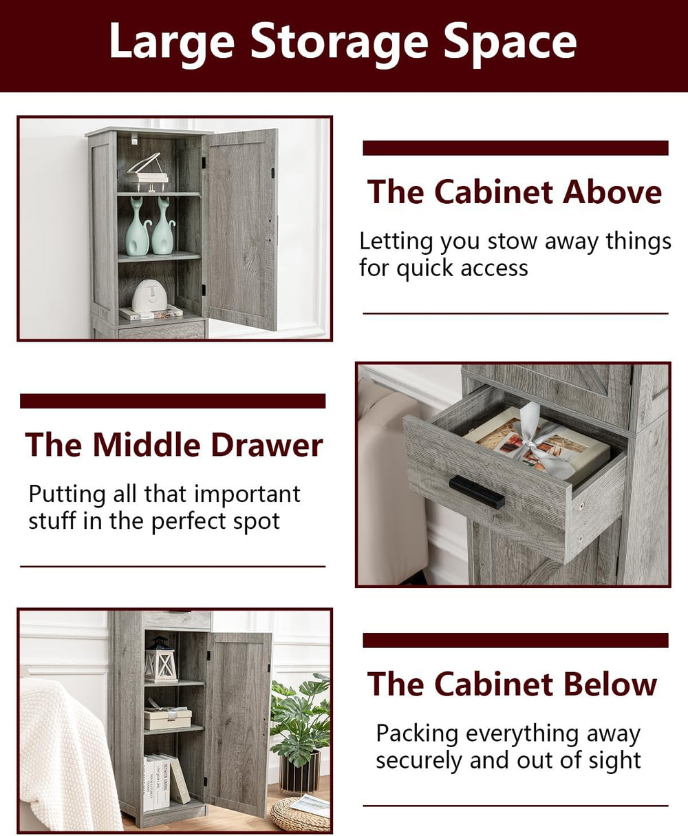 TEENFON Tall Bathroom Cabinet, Storage Cabinet with 6 Shelves & Drawer