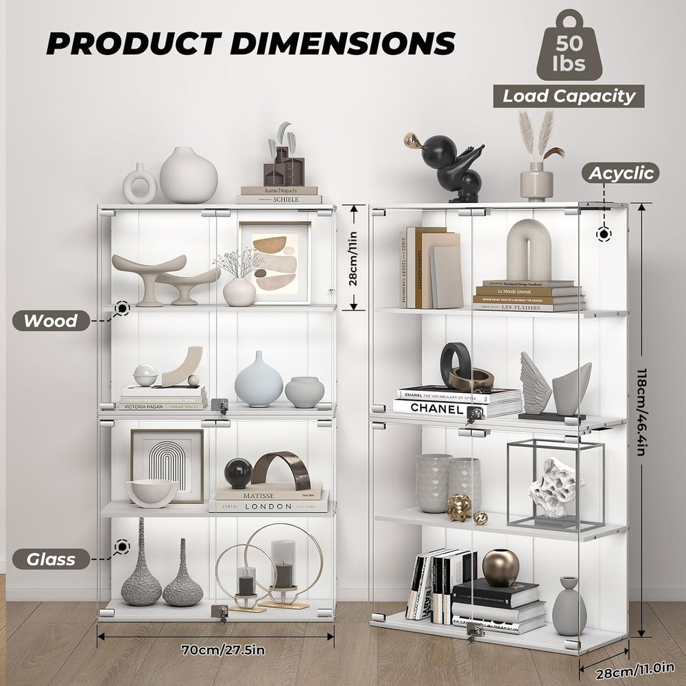 VersionTECH. Glass Display Cabinet with RGB Light, 4-Tier Curio Cabinets