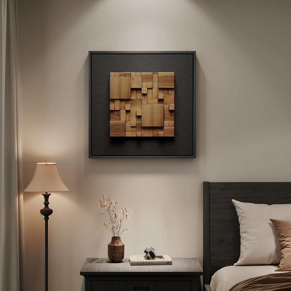 Framed 3D Textured Wood Wall Art for Living Room, Abstract Geometric 20x20