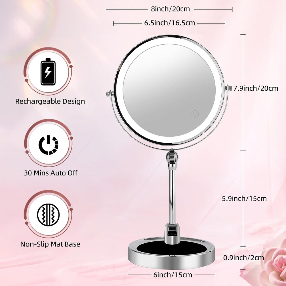 8" Foldable 10X Magnifying Mirror with Light, Storable Base, Chrome