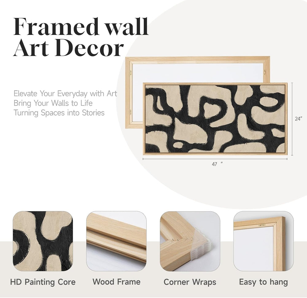 Framed Neutral Modern Abstract Horizontal Wall Art for Living Room, 24x48