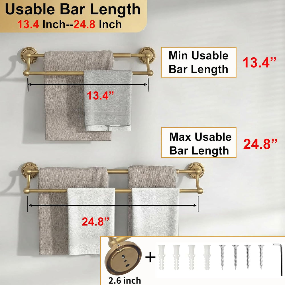 Gold Double Towel Bar, Antique Brass Bathroom Towel Racks Wall Mounted