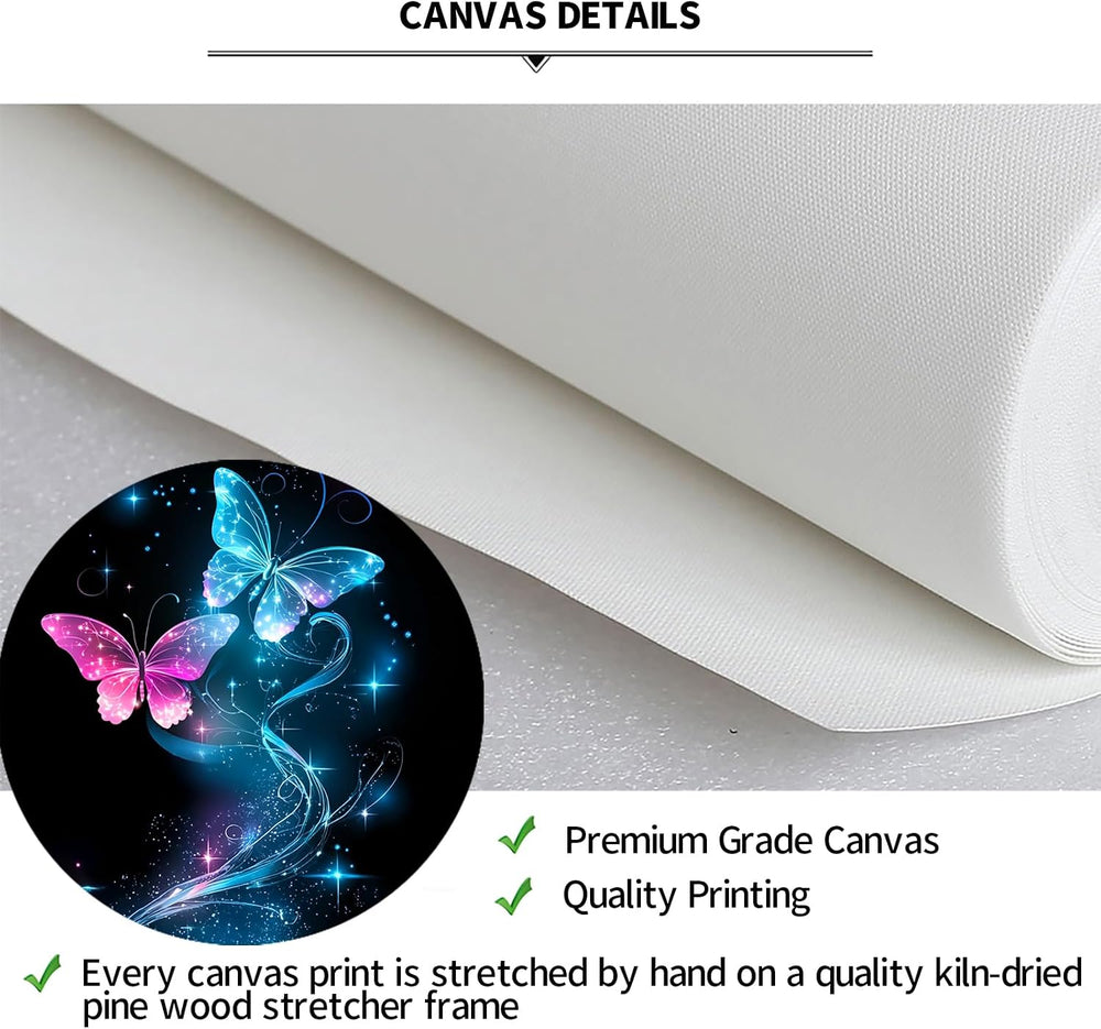 iKNOW FOTO Canvas Set of 3 Abstract Purple Butterfly Wall Art Flower Painting...