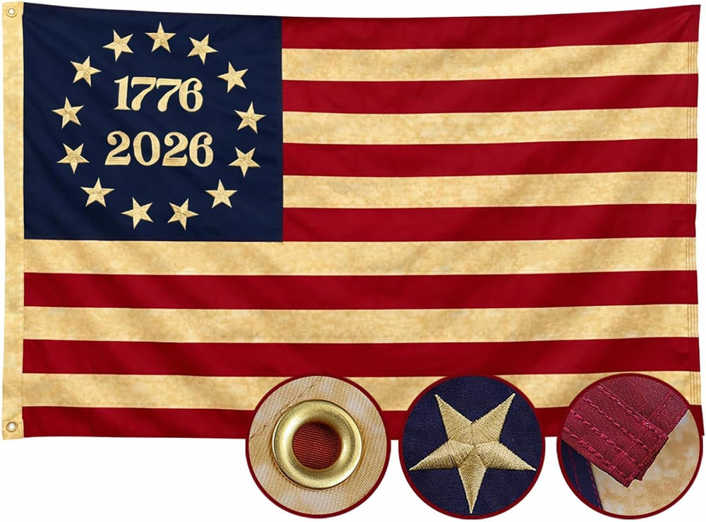 250th Anniversary Flag Tea-Stained Vintage Style 3x5 Ft Deluxe Water Resistan...
