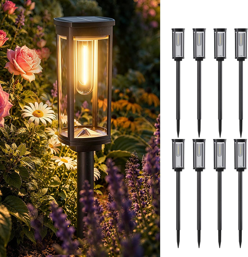 ALFIOT Solar Lights Outdoor Waterproof, 8 Pack, Warm White, Geometric Shade