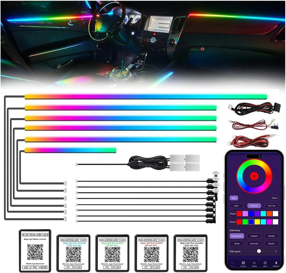 Acrylic Car Interior LED Lights, 18-in-1 RGB Fiber Optic Ambient Kit