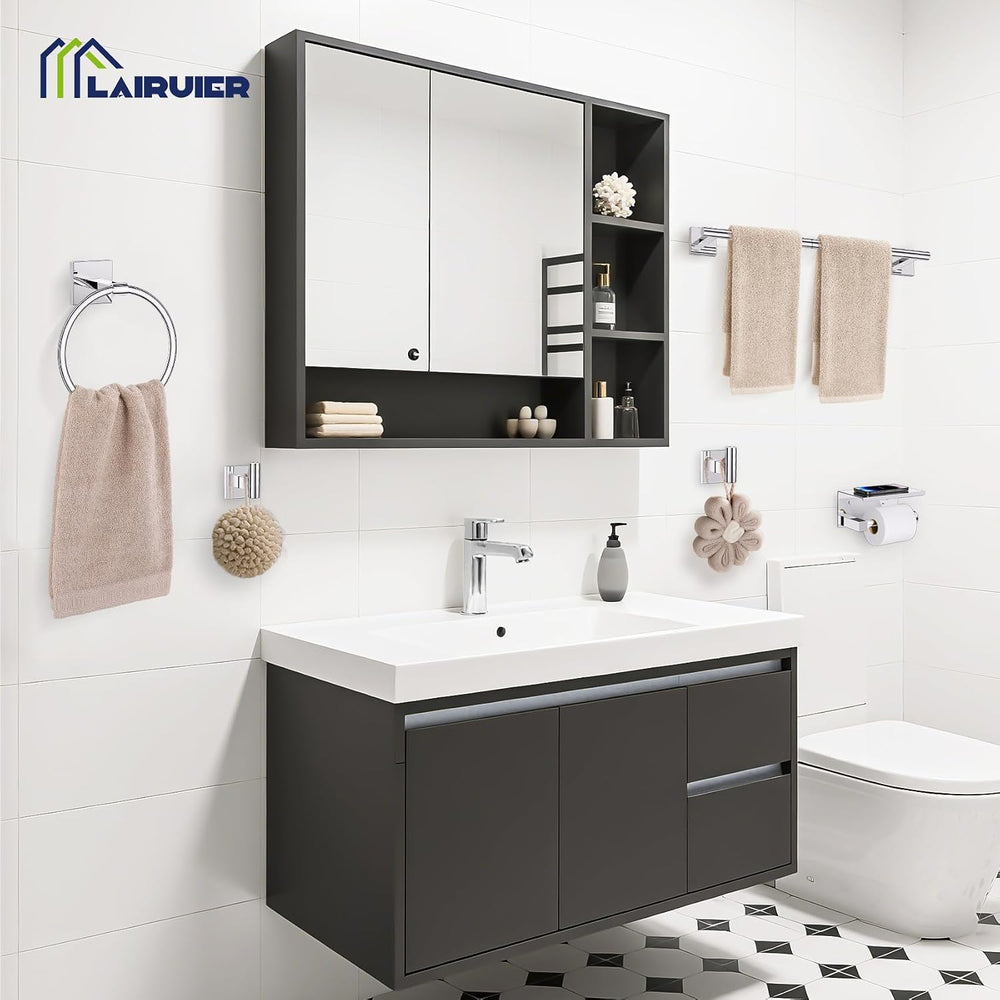 Lairuier Bathroom Hardware Set Polish Chrome, Towel Holder Set Wall Mounted