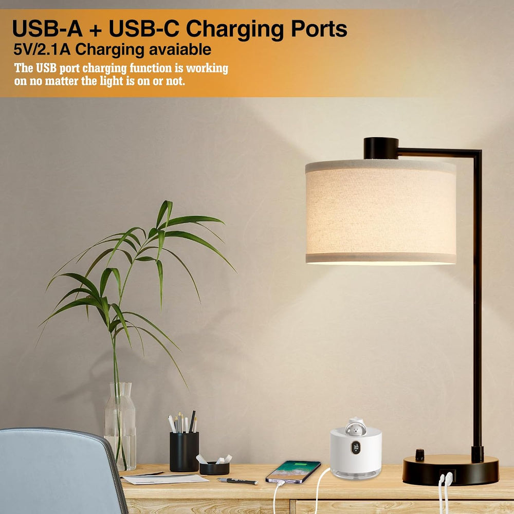 Luvkczc Table Lamp for Bedroom Set of 2 with USB C+A Ports, Fully Stepless Di...