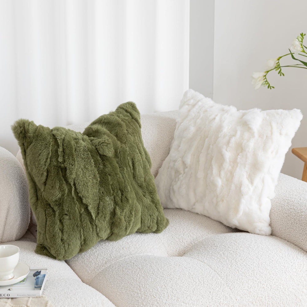 Genuine Rabbit Fur Throw Pillow Covers Set of 2,Luxury Decorative Pillowcases...