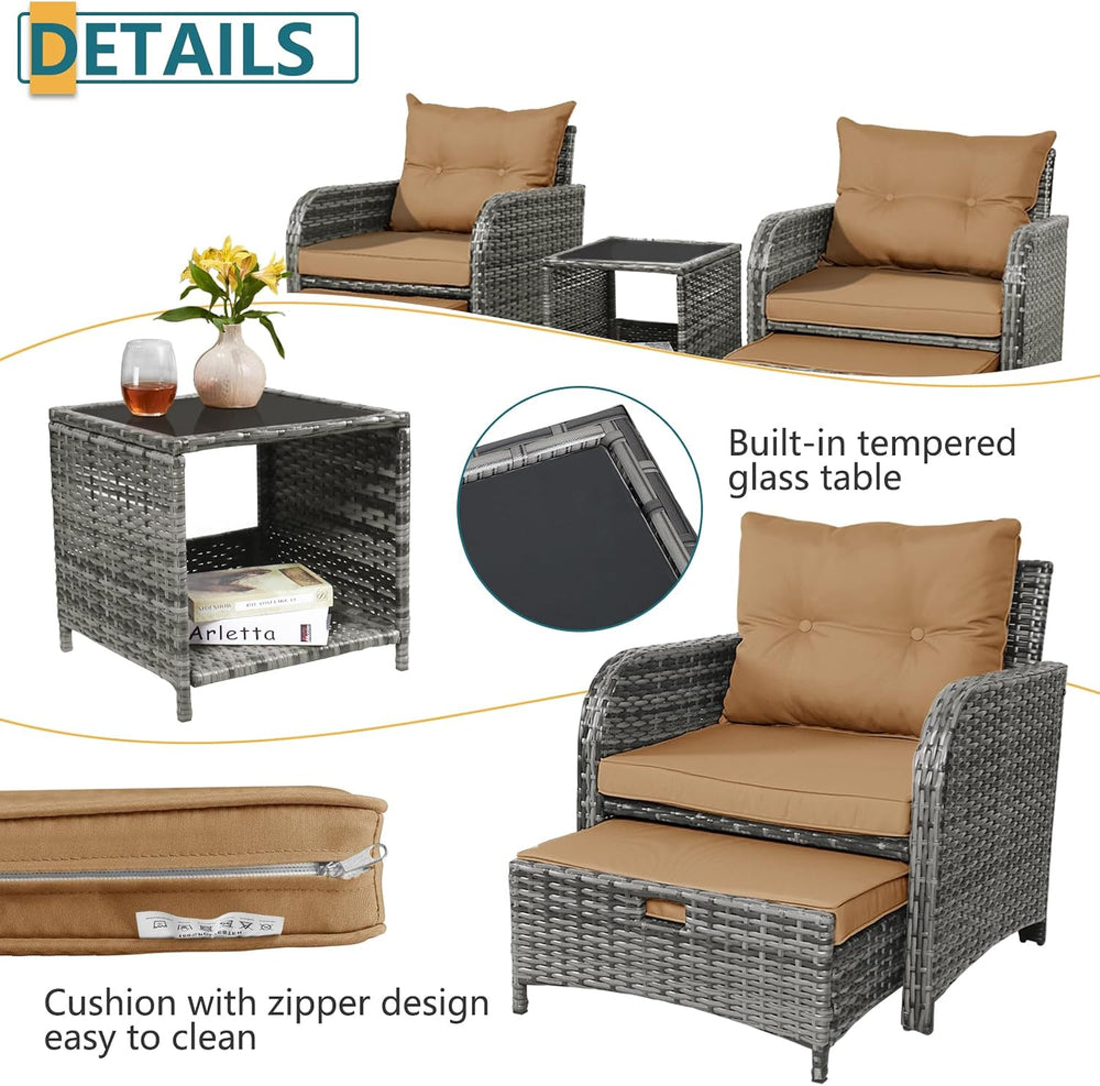 5 Pieces PE Wicker Outdoor Chairs with Ottomans, 5 PCS Rattan Patio Furniture...