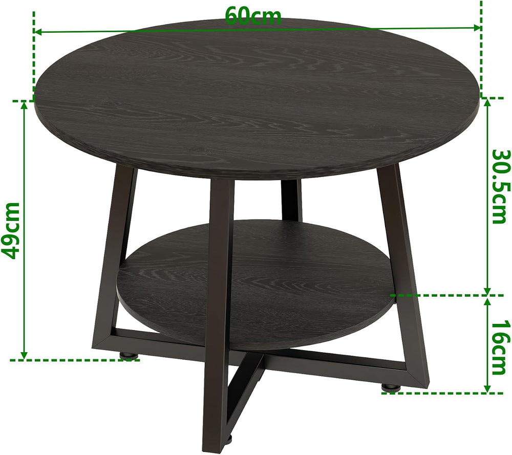 Round Coffee Table with Storage,Metal Small Coffee Table,Black
