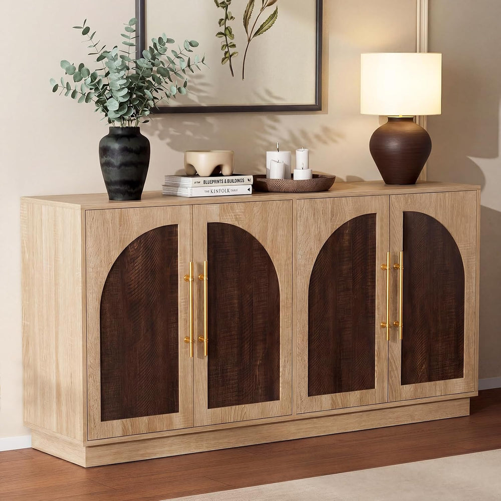 62'' Mid Century Modern Buffet Cabinet with Arch Doors, Walnut and Na...