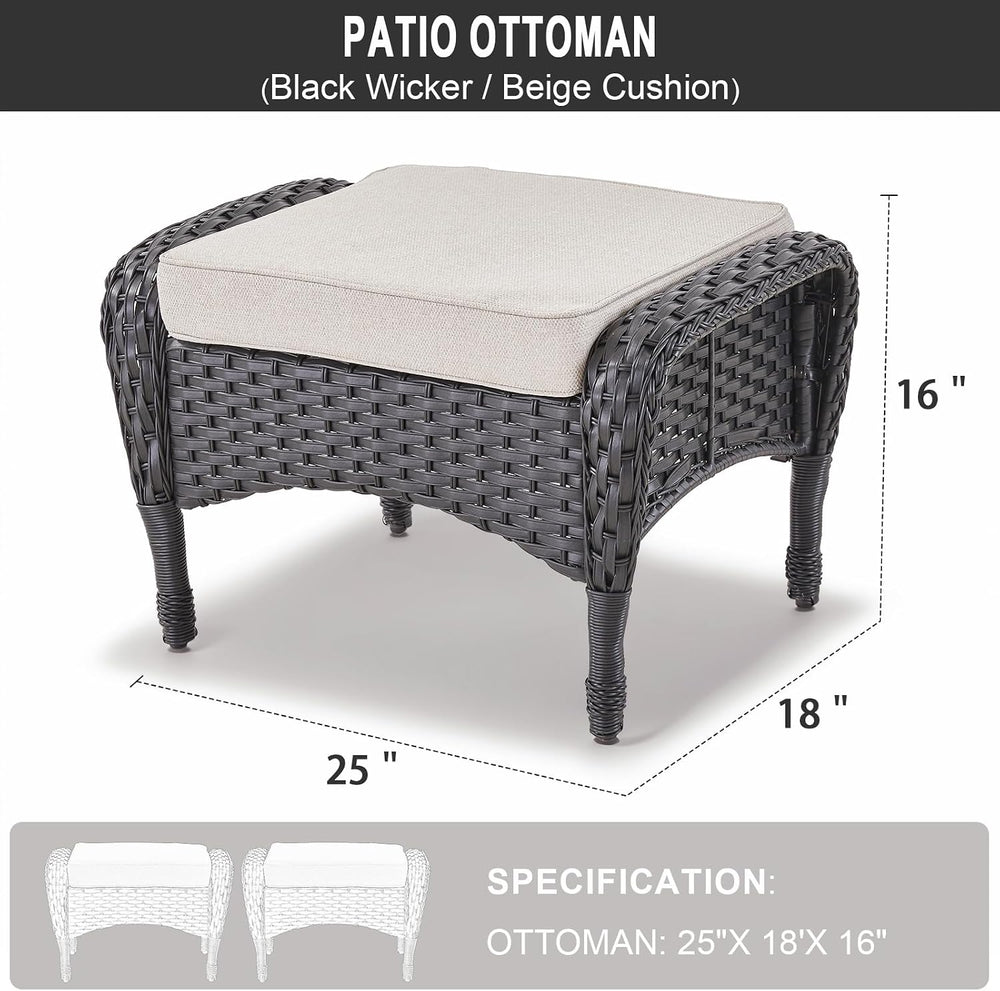 Belord Outdoor Ottomans for Patio Foot Rest - 25 Inch PE Wicker Foot Stool Se...