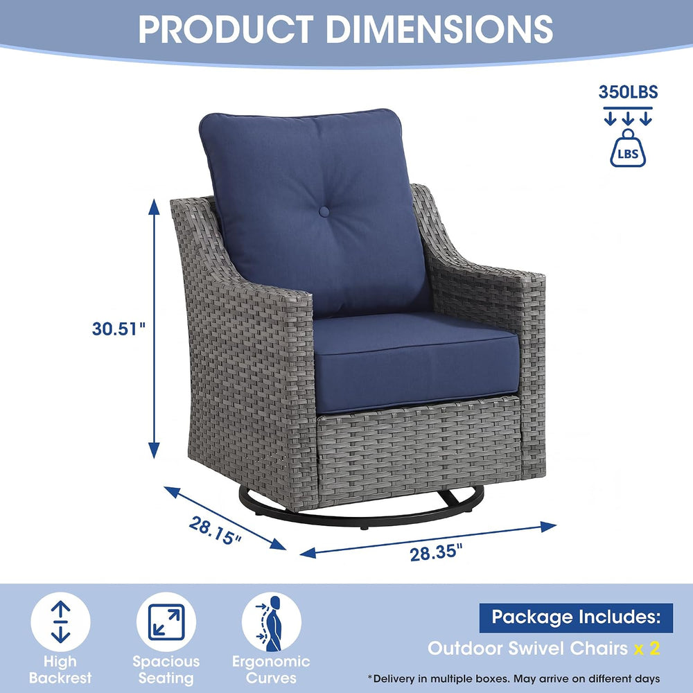 3 Piece Patio Furniture Set, Grey Wicker Outdoor Conversation Set with 2 Swiv...