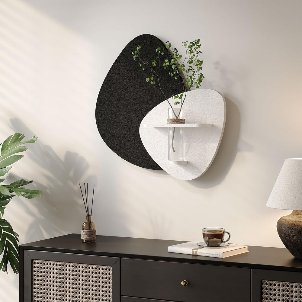 Cuspin 3D Textured Black and White Wall Art with Vase and Shelf, 1 Piece