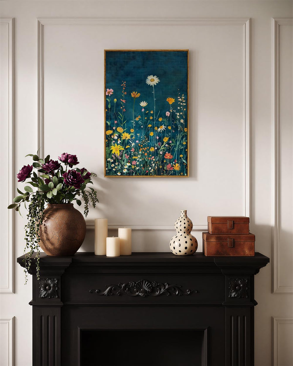 WHASAYART Botanical Floral Canvas Print 24x36 Framed Wildflower Wall Art