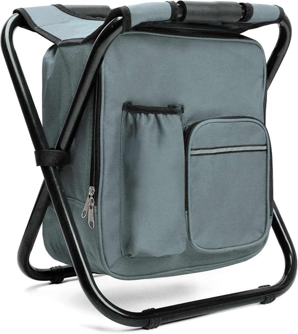 Portable Backpack Stool Cooler, Folding Seat Backpack Chair, Gray