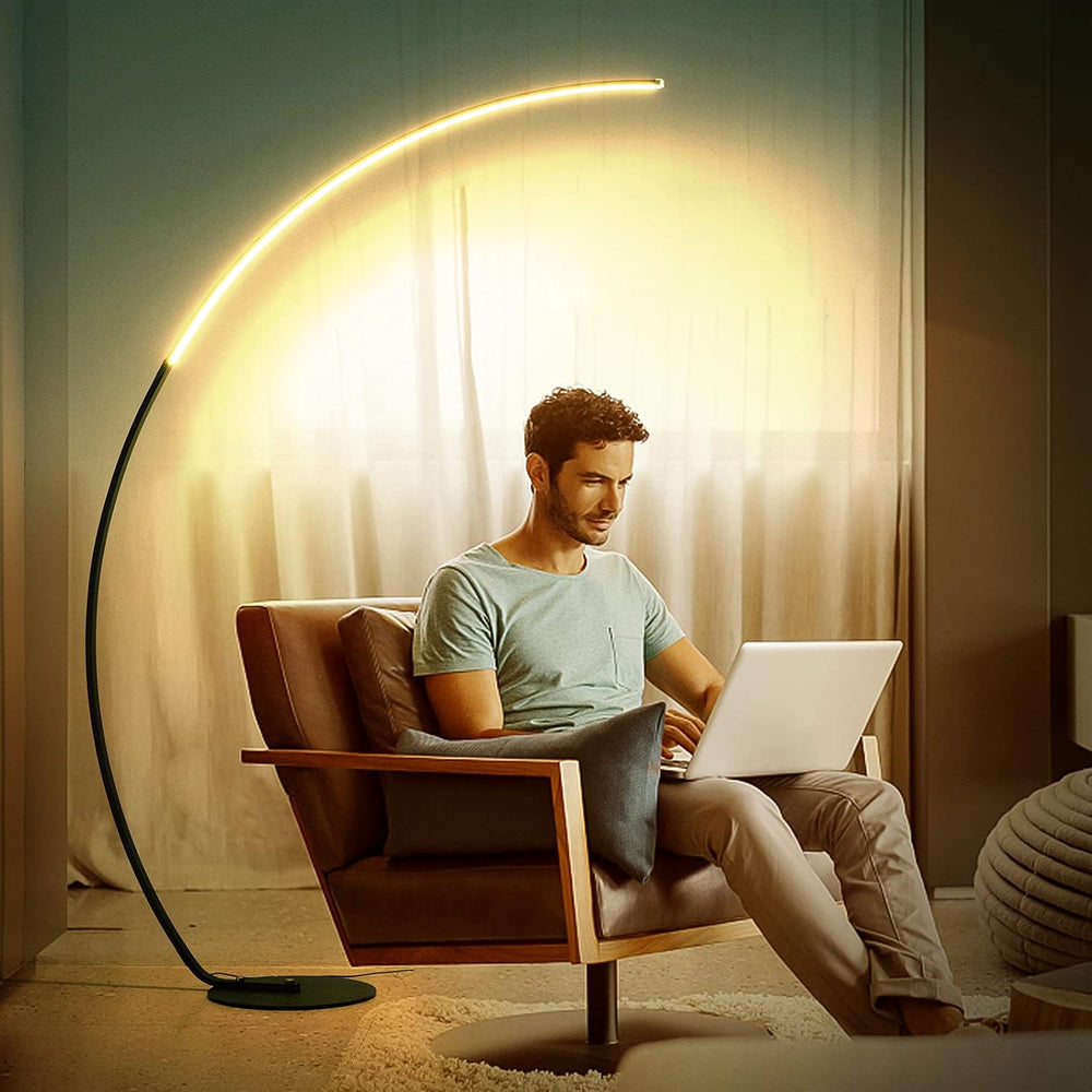 NUÜR 67" Black and Gold Arc Floor Lamp, Modern LED Standing Lamp