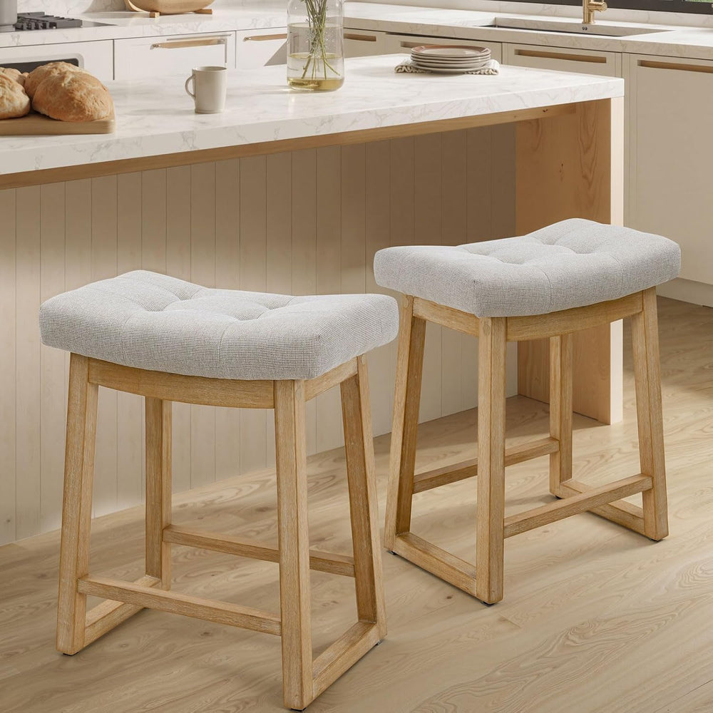 Counter Height Bar Stools Set of 2, 24 Inch Backless Upholstered Counter Stoo...