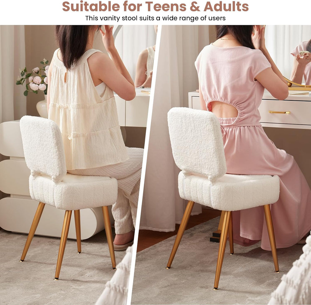 Vanity Chair with Storage Stool with Folding Back Makeup Chair