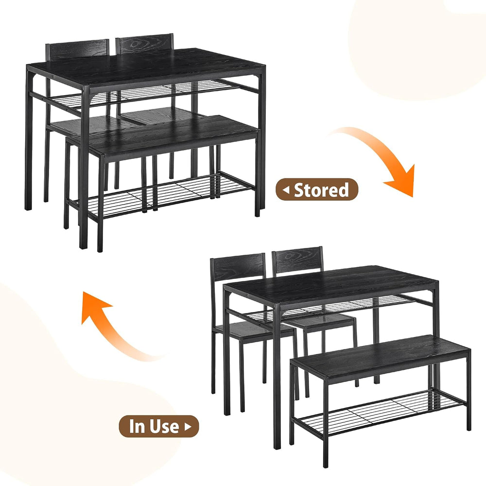VECELO Kitchen Dining Room Table with 2 Chairs & Bench, Compact Space-Sav...